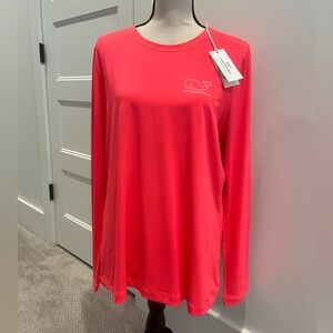 Vineyard Vines Women's Neon Coral Long Sleeve Whale Swim Shirt
